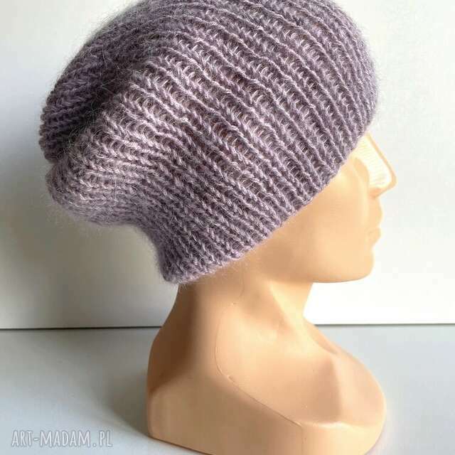 Handmade Czapka damska AUREA 100% Baby Merino plus moher i jedwab 39/09 Fioletowa Orchidea