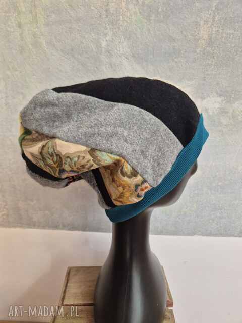 Czapka na podszewce kolorowa patchworkowa rękodzieło świetna na codzienne noszenie polecam rozmiar