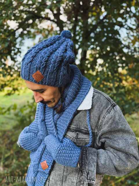 Męska czapka MERINO Smile “Ciemny niebieski” podszewka JEDWAB