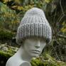 czapki: 100% wool unisex beżowa czapa wełniana - wywijana zimowa
