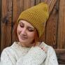 Musztardowa 100% - beanie merino czapka dla niej