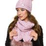 komplet damski z pomponem i szal zimowy różowy ciepła czapka