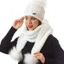 Komplet damski z pomponem i szal zimowy biały C09 - ciepła czapka
