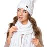 czapki: damski z pomponem i szal zimowy biały C03 - komplet