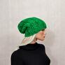 UNISEX wykonana ręcznie na drutach z włóczki w odcieniach zieleni (melanż) gruba czapka