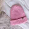 różowa gruba zimowa chunky, 100 % wełna czapka na zimę