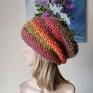 Buena Artis rękodzieło ręcznie na drutach ciepła, miła, grubaśna, baśniowa kolorowa drutac oryginalna czapka
