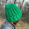 beanie na zime czapka szmaragdowa zieleń / handmade damskie