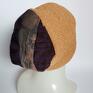Czapka damska smerfetka odcienie żółci fioletu i brązu, na podszewce, rozmiar etno ciepla