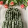 zawijana czapka big happy zielony handmade recznie robiona