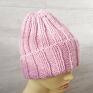 Gruba pastelowy róż - czapka beanie zimowa handmade