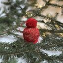 Ozdoba na choinkę mini-czapeczka czerwono-złota - ręcznie dziergana