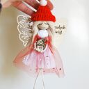 Makramowy aniołek świąteczny na Boże Narodzenie - ręcznie robiona zawieszka (ok. 19 cm)