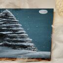 Ręcznie malowany obraz na drewnie, choinka, minimalizm. Prezent, dekoracja świąteczna