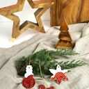 Zestaw zawieszek ceramicznych, zawieszki świąteczne biało czerwone - 3 szt