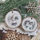 Zimowe plasterki choinkowe z decoupage - zestaw 5 drewnianych ozdób