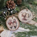 Zimowe plasterki - drewniane dekoracje choinkowe decoupage vintage (zestaw 5 szt.)