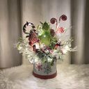 Duży stroik świąteczny LED z Grinchem w okrągłym flower boxie