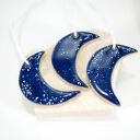 Ręcznie robione ceramiczne księżyce na choinkę - zestaw 3 szt. (niebieskie)