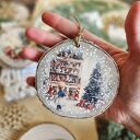 Trzy duże plastry drewniane - świąteczne ozdoby vintage na choinkę