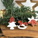 Zestaw zawieszek ceramicznych, zawieszki świąteczne biało czerwone - 3 el