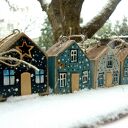 4 małe drewniane domki - zawieszki do świątecznej dekoracji