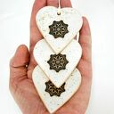 Zestaw 3 ceramicznych ozdób choinkowych serca - styl skandynawski (białe, loft)