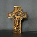 Rzeźba złoty Jezus na Krzyżu wys. 10 cm