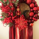 Świąteczny wieniec w czerwieni - czerwony wianek bożonarodzeniowy handmade