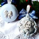 Bombki medaliony w stylu vintage - srebrzone ornamenty, zestaw 2 szt