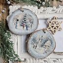Zimowe plasterki - dekoracje choinkowe z decoupage i bałwankami