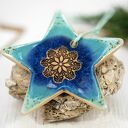 Turkusowe gwiazdki laguna - ceramiczne ozdoby choinkowe do powieszenia (3 szt.)