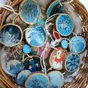 Zestaw ręcznie malowanych drewnianych bombek na choinkę