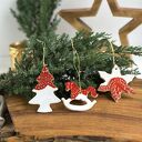 Zestaw zawieszek ceramicznych, zawieszki świąteczne biało czerwone - 3 el