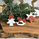 Zestaw zawieszek ceramicznych, zawieszki świąteczne biało czerwone - 3 el