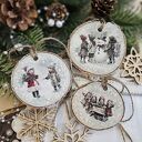 Zimowe plasterki choinkowe z decoupage - zestaw 5 drewnianych ozdób