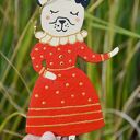 Ręcznie malowane ozdoby świąteczne - para buldogów w czerwono-złotych strojach | Zawieszki choinkowe