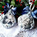 Bombki medaliony w stylu vintage - srebrzone ornamenty, zestaw 2 szt