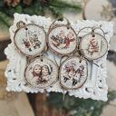 Zimowe plasterki - drewniane dekoracje choinkowe decoupage vintage (zestaw 5 szt.)