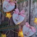 Różowe bombki serca shabby chic - zestaw 3 sztuk