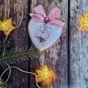 Różowe bombki serca shabby chic - zestaw 3 sztuk