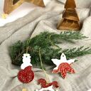 Zestaw zawieszek ceramicznych, zawieszki świąteczne biało czerwone - 3 szt