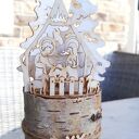 Szopka na brzozie z lampionem LED tealight - bożonarodzeniowa dekoracja