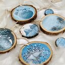 Zestaw ręcznie malowanych drewnianych bombek na choinkę