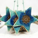 Zestaw 3 ceramicznych gwiazdek choinkowych boho (turkusowe)
