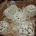 Bombki 4 sztuki i serduszko - handmade dekoracje świąteczne ecru