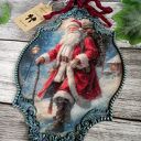 Świąteczny medalion ze Świętym Mikołajem - decoupage vintage (20x30 cm)