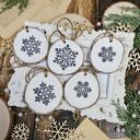 Zimowe plasterki - dekoracje choinkowe decoupage vintage na jutowym sznurku (zestaw 5 szt.)