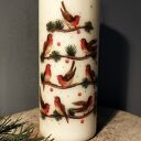 Świeca dekoracyjna 18 cm z motywem ptaków - świąteczny handmade