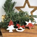 Biało-czerwone ceramiczne zawieszki na choinkę - zestaw 3 sztuk